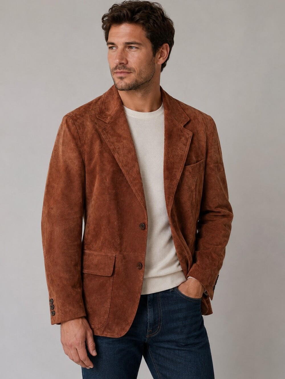 Vintage Men's Suede Blazer in Rust